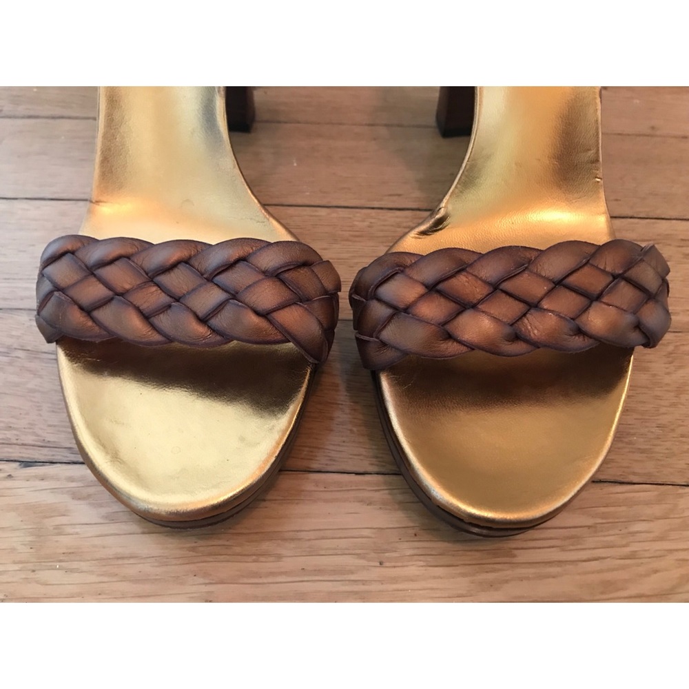 Gucci Gold Leather Braided Platform Sandal - Picture 2 of 8